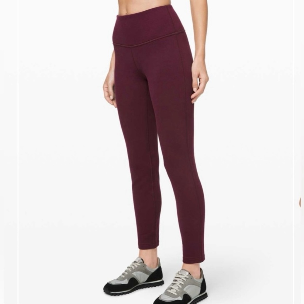 Lululemon Wunder Lounge High-Waisted Fleece Burgundy Leggings